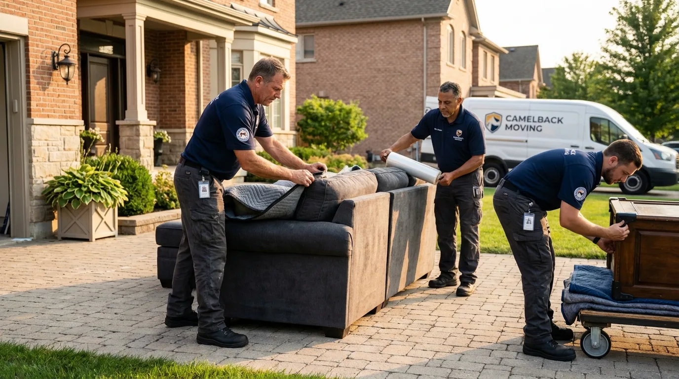 Large estate moving crew wrapping furniture in Aurora, NE